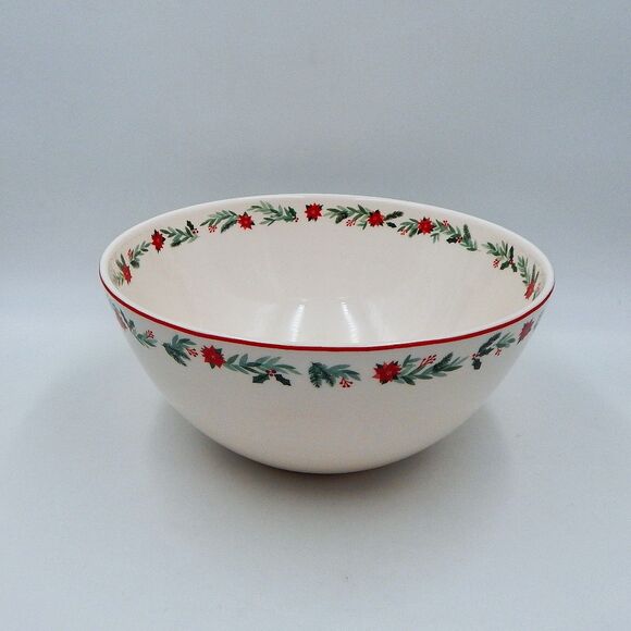 Sur La Table Nutcracker Pine Poinsetta Bow Serving Bowl 10-1/2 Inch - Picture 4 of 9